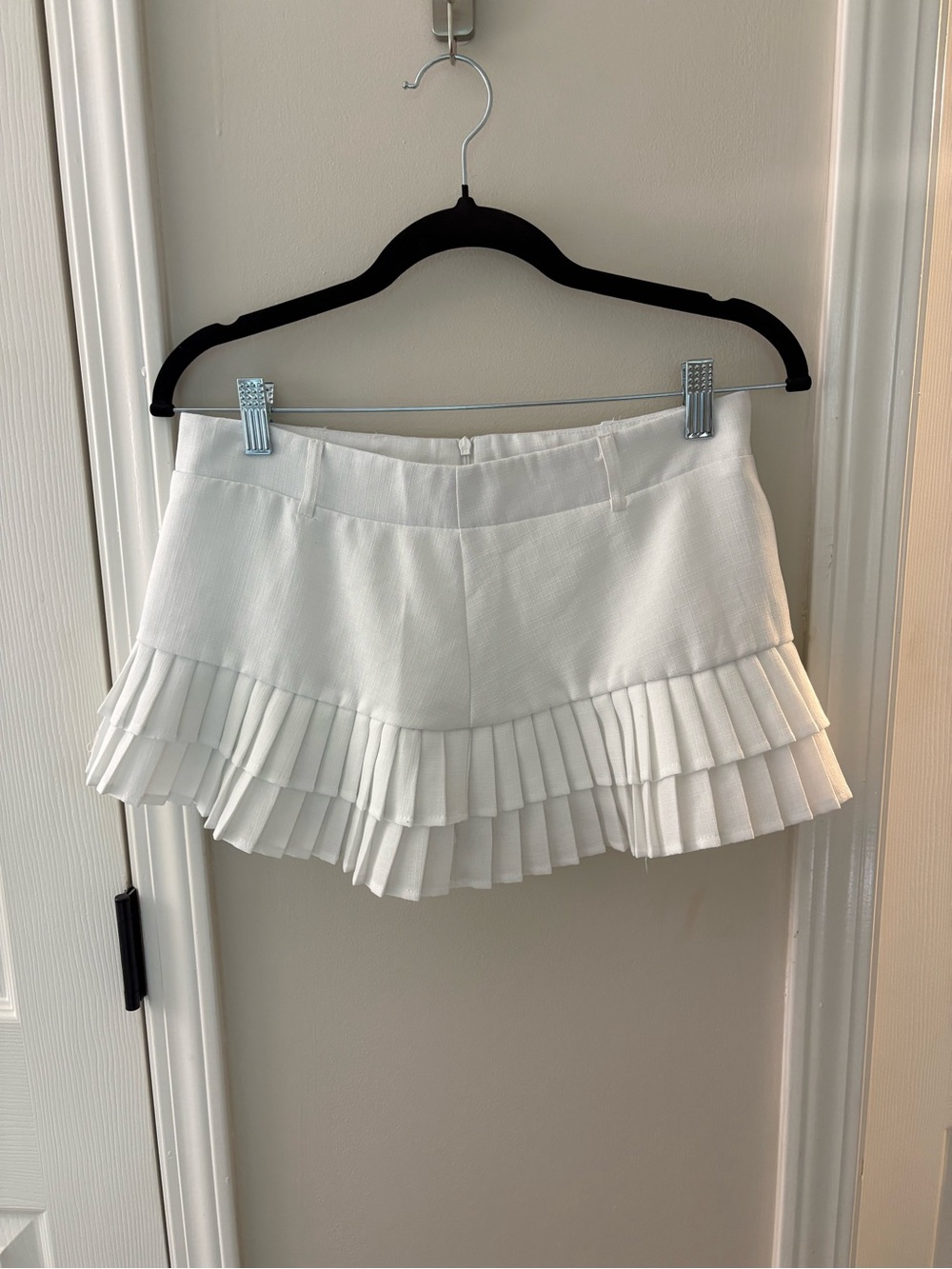 White Pleated Layered Mini Skort
